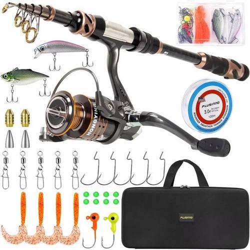PLUSINNO Fishing Rod and Reel Combos - Carbon Fiber Telescopic Fishing Pole - Spinning Reel 12 +1 Shielded Bearings Stainless Steel BB
