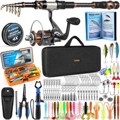 PLUSINNO Fishing Rod and Reel Combo with Telescopic Fishing Pole